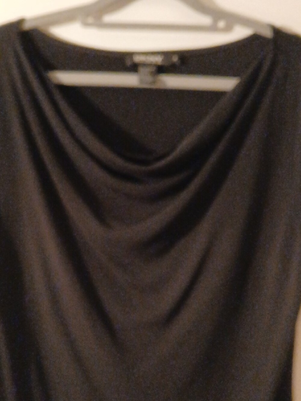 DKNY Elegant Black Short-Sleeve Draped Neck Top
